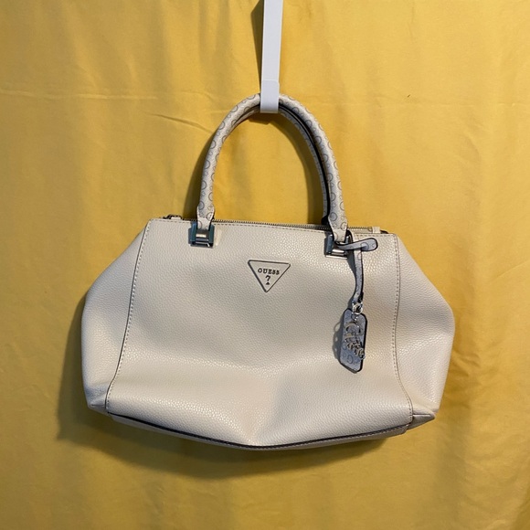 Guess Handbags - Guess Ivory Pebbled Satchel with Logo Charm